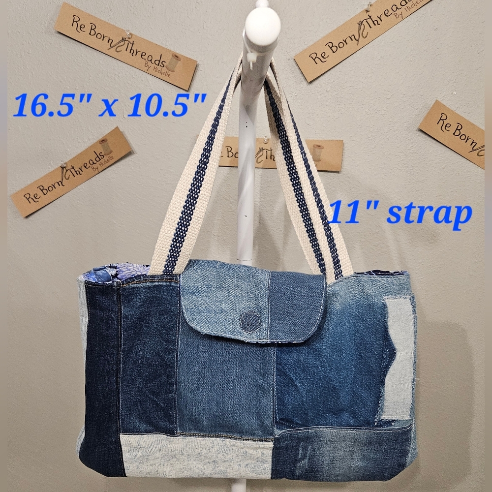 Patchwork Denim Tote Bag - Blue